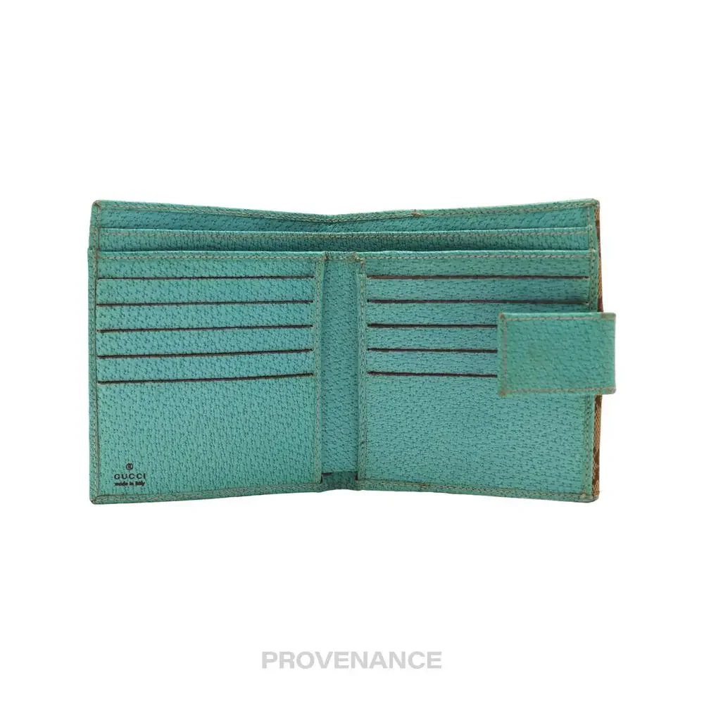 🔴 Gucci Bamboo Trifold Wallet - GG Canvas Turquoise
